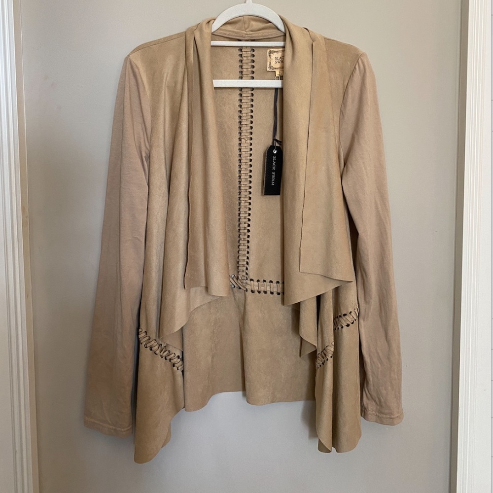 Tan Suede Cardigan with Cut Outs